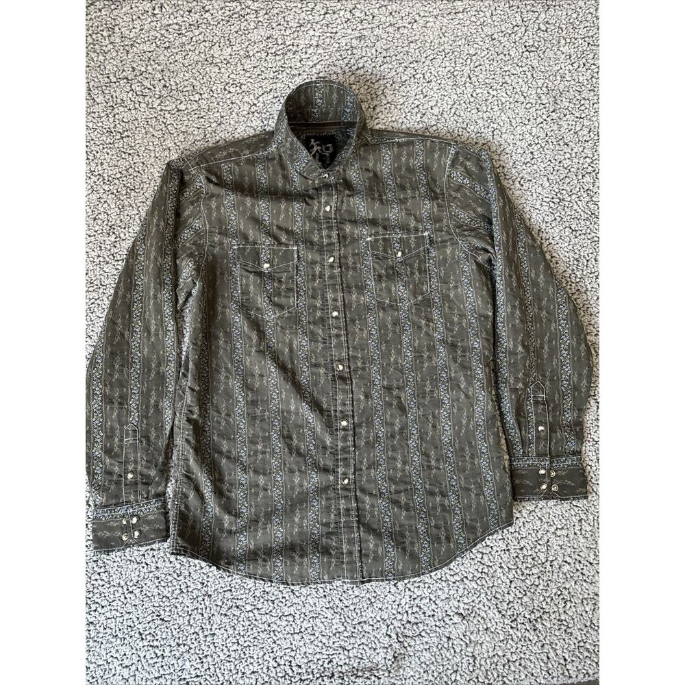 Age of Wisdom Sz Large Men's Long Sleeve Pearl Snap button Shirt cotton Print